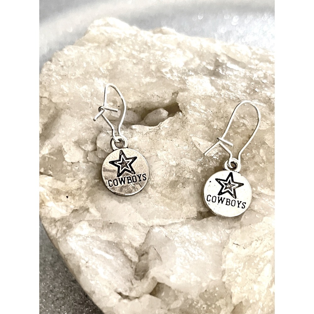 Sterling Silver Dallas Cowboys NFL Football Team Texas Star Stamped Earrings-New - Picture 6 of 10